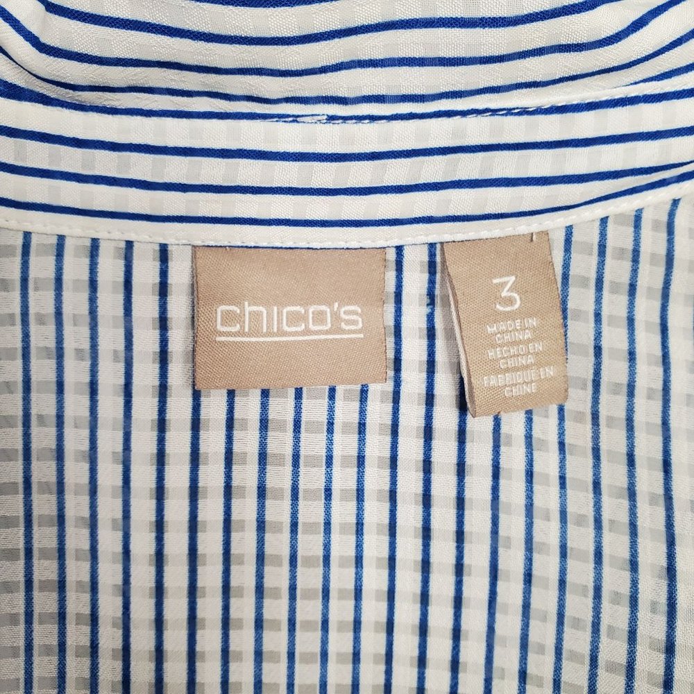 Chico's 3 Size XL Tunic Semi Shear Cover Up Pullover Striped Textured Roll Tab - Picture 8 of 14